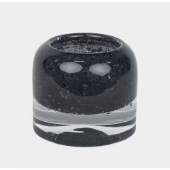 HEAVY GLASS STONE CANDEL HOLDER BLACK, LIGHT GREY, TAUPE - CANDLE HOLDERS, CANDLES